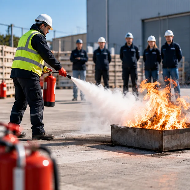 Symbolbild einer praktischen Feuerlöschübung